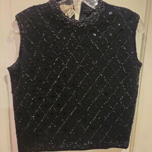 JOSEPH MAGNING, hand beaded, Angora Rabbit hair and Lambs wool, black sleeveless